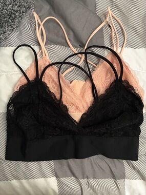 Lace Bralette - Black and Blush Peach